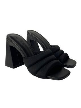 Open Edit Sheena Square Toe Puffy Quilted Chunky Heeled Sandals Black Sz 5.5